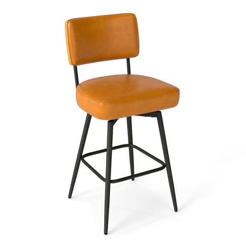 Urhanherry 360°drehbarer Barhocker 1er Set mit Lehne, Mid-Century-Stil, 10cm dick Sitzkissen - Barstuhl mit Rückenlehne Fußstütze für Theke, Küche, Hausbar - Karamellbraun Urhanherry 360°drehbarer Barhocker 1er Set mit Lehne, Mid-Century-Stil, 10cm dick Sitzkissen - Barstuhl mit Rückenlehne Fußstütze für Theke, Küche, Hausbar - Karamellbraun von Urhanherry