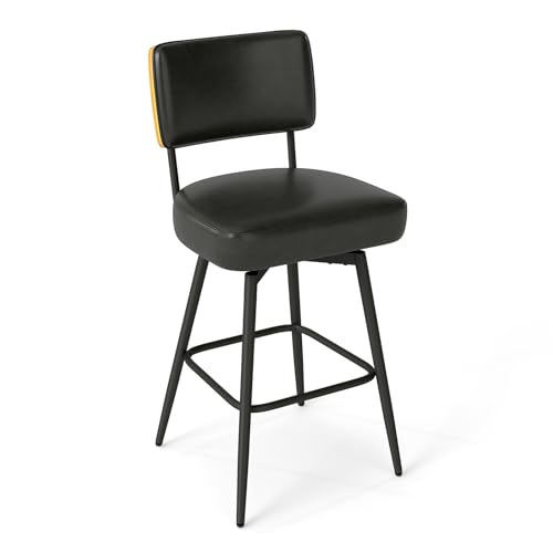 Urhanherry 360°drehbarer Barhocker 1er Set mit Lehne, Mid-Century-Stil, 10cm dick Sitzkissen - Barstuhl mit Rückenlehne Fußstütze für Theke, Küche, Hausbar - Tintenschwarz Urhanherry 360°drehbarer Barhocker 1er Set mit Lehne, Mid-Century-Stil, 10cm dick Sitzkissen - Barstuhl mit Rückenlehne Fußstütze für Theke, Küche, Hausbar - Tintenschwarz von Urhanherry