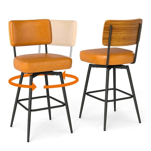 Urhanherry 360°drehbarer Barhocker 2er Set mit Lehne, Mid-Century-Stil, 10cm dick Sitzkissen - Barstuhl mit Rückenlehne Fußstütze für Theke, Küche, Hausbar - Karamellbraun Urhanherry 360°drehbarer Barhocker 2er Set mit Lehne, Mid-Century-Stil, 10cm dick Sitzkissen - Barstuhl mit Rückenlehne Fußstütze für Theke, Küche, Hausbar - Karamellbraun von Urhanherry