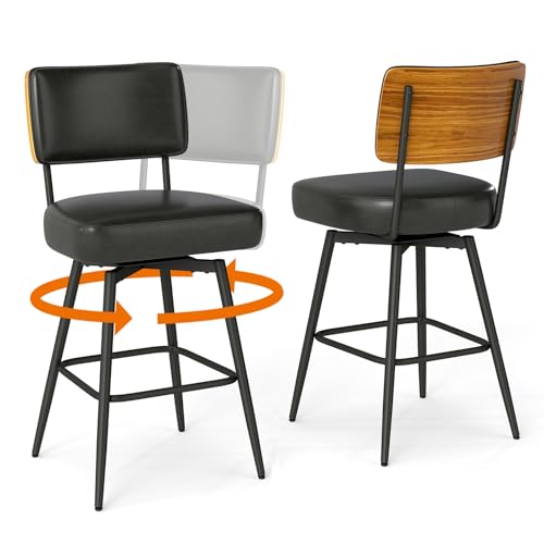 Urhanherry 360°drehbarer Barhocker 2er Set mit Lehne, Mid-Century-Stil, 10cm dick Sitzkissen - Barstuhl mit Rückenlehne Fußstütze für Theke, Küche, Hausbar - Tintenschwarz Urhanherry 360°drehbarer Barhocker 2er Set mit Lehne, Mid-Century-Stil, 10cm dick Sitzkissen - Barstuhl mit Rückenlehne Fußstütze für Theke, Küche, Hausbar - Tintenschwarz von Urhanherry