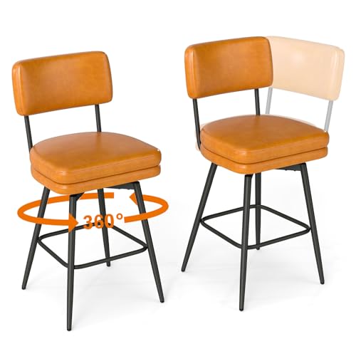 Urhanherry 360°drehbarer Barhocker 2er Set mit Lehne, Mid-Century-Stil, Barstuhl mit Rückenlehne Fußstütze für Theke, Küche, Hausbar, Doppeltes Sitzkissen-Design - Karamellbraun Urhanherry 360°drehbarer Barhocker 2er Set mit Lehne, Mid-Century-Stil, Barstuhl mit Rückenlehne Fußstütze für Theke, Küche, Hausbar, Doppeltes Sitzkissen-Design - Karamellbraun von Urhanherry