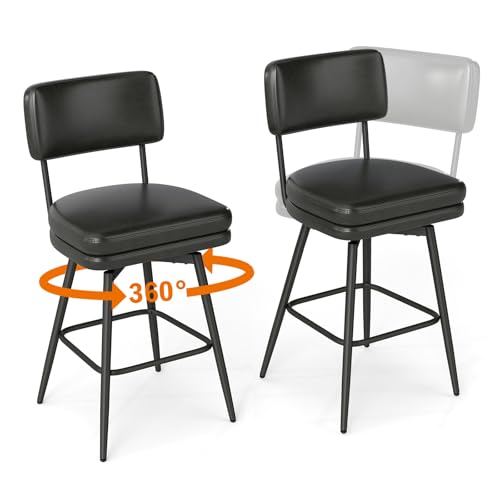 Urhanherry 360°drehbarer Barhocker 2er Set mit Lehne, Mid-Century-Stil, Barstuhl mit Rückenlehne Fußstütze für Theke, Küche, Hausbar, Doppeltes Sitzkissen-Design - Tintenschwarz Urhanherry 360°drehbarer Barhocker 2er Set mit Lehne, Mid-Century-Stil, Barstuhl mit Rückenlehne Fußstütze für Theke, Küche, Hausbar, Doppeltes Sitzkissen-Design - Tintenschwarz von Urhanherry
