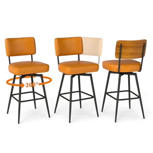 Urhanherry 360°drehbarer Barhocker 3er Set mit Lehne, Mid-Century-Stil, 10cm dick Sitzkissen - Barstuhl mit Rückenlehne Fußstütze für Theke, Küche, Hausbar - Karamellbraun Urhanherry 360°drehbarer Barhocker 3er Set mit Lehne, Mid-Century-Stil, 10cm dick Sitzkissen - Barstuhl mit Rückenlehne Fußstütze für Theke, Küche, Hausbar - Karamellbraun von Urhanherry