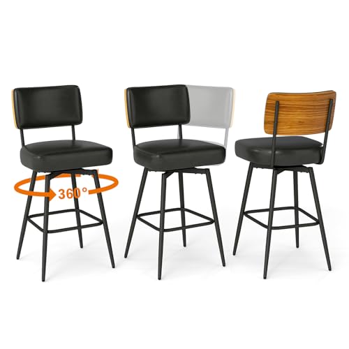 Urhanherry 360°drehbarer Barhocker 3er Set mit Lehne, Mid-Century-Stil, 10cm dick Sitzkissen - Barstuhl mit Rückenlehne Fußstütze für Theke, Küche, Hausbar - Tintenschwarz Urhanherry 360°drehbarer Barhocker 3er Set mit Lehne, Mid-Century-Stil, 10cm dick Sitzkissen - Barstuhl mit Rückenlehne Fußstütze für Theke, Küche, Hausbar - Tintenschwarz von Urhanherry