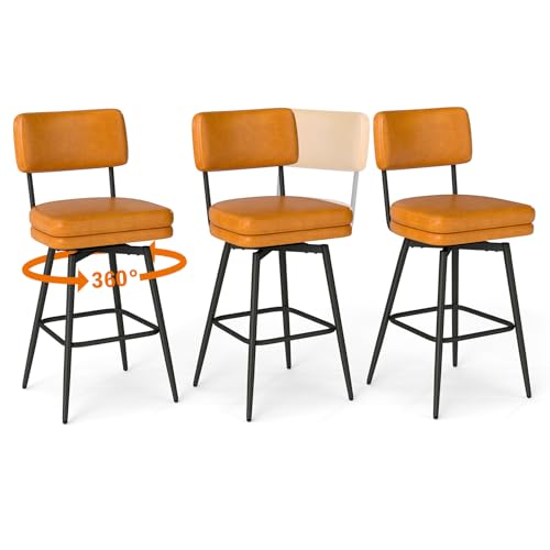 Urhanherry 360°drehbarer Barhocker 3er Set mit Lehne, Mid-Century-Stil, Barstuhl mit Rückenlehne Fußstütze für Theke, Küche, Hausbar, Doppeltes Sitzkissen-Design - Karamellbraun Urhanherry 360°drehbarer Barhocker 3er Set mit Lehne, Mid-Century-Stil, Barstuhl mit Rückenlehne Fußstütze für Theke, Küche, Hausbar, Doppeltes Sitzkissen-Design - Karamellbraun von Urhanherry