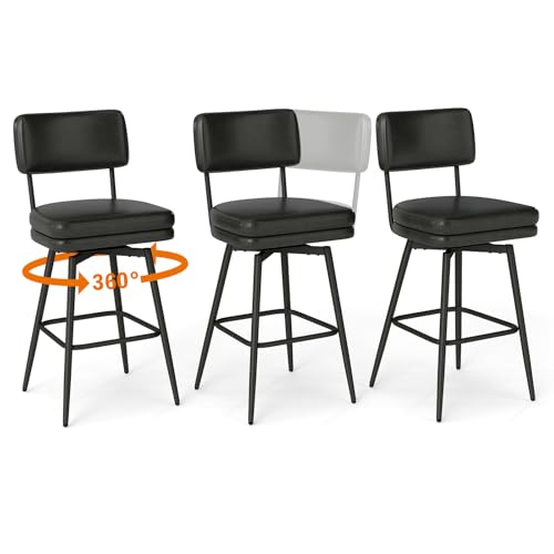 Urhanherry 360°drehbarer Barhocker 3er Set mit Lehne, Mid-Century-Stil, Barstuhl mit Rückenlehne Fußstütze für Theke, Küche, Hausbar, Doppeltes Sitzkissen-Design - Tintenschwarz Urhanherry 360°drehbarer Barhocker 3er Set mit Lehne, Mid-Century-Stil, Barstuhl mit Rückenlehne Fußstütze für Theke, Küche, Hausbar, Doppeltes Sitzkissen-Design - Tintenschwarz von Urhanherry