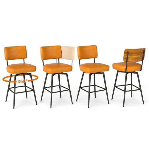 Urhanherry 360°drehbarer Barhocker 4er Set mit Lehne, Mid-Century-Stil, 10cm dick Sitzkissen - Barstuhl mit Rückenlehne Fußstütze für Theke, Küche, Hausbar - Karamellbraun Urhanherry 360°drehbarer Barhocker 4er Set mit Lehne, Mid-Century-Stil, 10cm dick Sitzkissen - Barstuhl mit Rückenlehne Fußstütze für Theke, Küche, Hausbar - Karamellbraun von Urhanherry