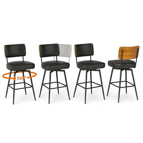Urhanherry 360°drehbarer Barhocker 4er Set mit Lehne, Mid-Century-Stil, 10cm dick Sitzkissen - Barstuhl mit Rückenlehne Fußstütze für Theke, Küche, Hausbar - Tintenschwarz Urhanherry 360°drehbarer Barhocker 4er Set mit Lehne, Mid-Century-Stil, 10cm dick Sitzkissen - Barstuhl mit Rückenlehne Fußstütze für Theke, Küche, Hausbar - Tintenschwarz von Urhanherry