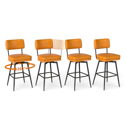 Urhanherry 360°drehbarer Barhocker 4er Set mit Lehne, Mid-Century-Stil, Barstuhl mit Rückenlehne Fußstütze für Theke, Küche, Hausbar, Doppeltes Sitzkissen-Design - Karamellbraun Urhanherry 360°drehbarer Barhocker 4er Set mit Lehne, Mid-Century-Stil, Barstuhl mit Rückenlehne Fußstütze für Theke, Küche, Hausbar, Doppeltes Sitzkissen-Design - Karamellbraun von Urhanherry