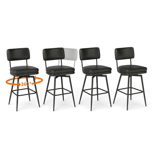 Urhanherry 360°drehbarer Barhocker 4er Set mit Lehne, Mid-Century-Stil, Barstuhl mit Rückenlehne Fußstütze für Theke, Küche, Hausbar, Doppeltes Sitzkissen-Design - Tintenschwarz Urhanherry 360°drehbarer Barhocker 4er Set mit Lehne, Mid-Century-Stil, Barstuhl mit Rückenlehne Fußstütze für Theke, Küche, Hausbar, Doppeltes Sitzkissen-Design - Tintenschwarz von Urhanherry