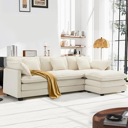 Urhanherry L-Form Cloud Sofa, Modulares Sektionssofa 4-Sitzer mit Ottomane, Modernes Sofa mit Armlehnen/Dekokissen, Atmungsaktivem Chenille-Stoff, L Couch für Wohnzimmer, Beige von Urhanherry