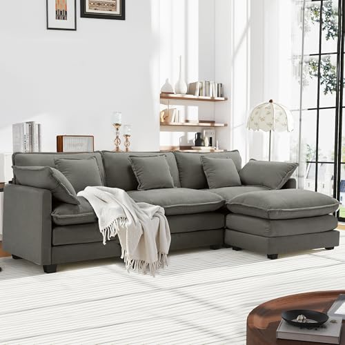 Urhanherry L-Form Cloud Sofa, Modulares Sektionssofa 4-Sitzer mit Ottomane, Modernes Sofa mit Armlehnen/Dekokissen, Atmungsaktivem Chenille-Stoff, L Couch für Wohnzimmer, Dunkelgrau von Urhanherry