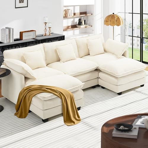 Urhanherry U-Form Cloud Sofa, Modulares Sektionssofa 5-Sitzer mit 2 Ottomanen, Modernes Sofa mit Armlehnen/Dekokissen, Atmungsaktivem Chenille-Stoff, U Sofa Couch für Wohnzimmer, Beige von Urhanherry