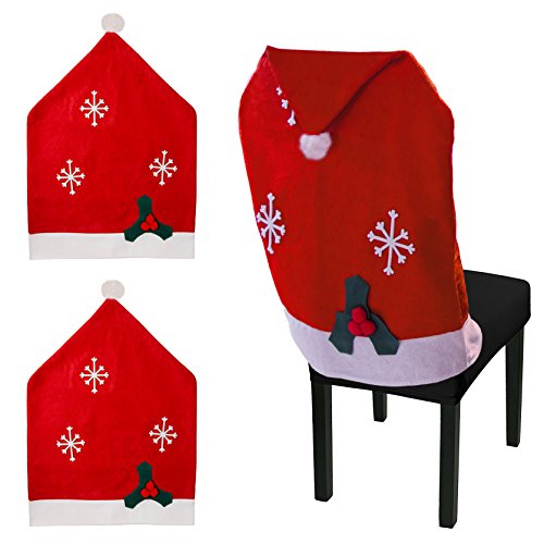 Urhome® Stuhlhusse für Weihnachten aus Filz | 2er Set I Elegante Husse als Weihnachtsdeko | Deko Stuhlschoner für Weihnachten Stuhlhülle | Weihnachtsmützen Stuhlüberzug von Urhome