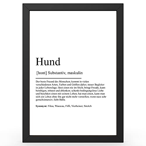 Urhome DIN A3 Kunstdruck Definition Hund inkl. Rahmen Schwarz - Worterklärung wie im Duden Lexikon als Wanddeko Spruch-Poster Deko Wandbild mit Spruch gerahmt für Wohnung Familie Geschenk von Urhome