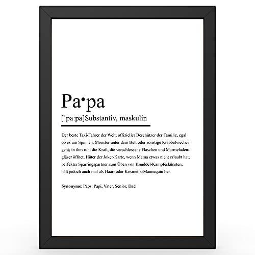 Urhome DIN A3 Kunstdruck Definition Papa inkl. Rahmen Schwarz - Worterklärung wie im Duden Lexikon als Wanddeko Spruch-Poster Deko Wandbild mit Spruch gerahmt für Wohnung Familie Geschenk von Urhome