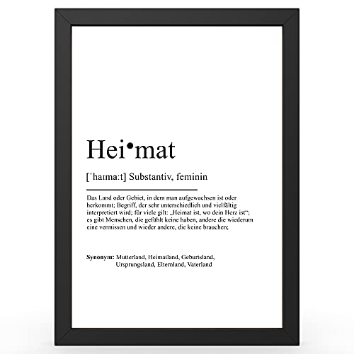 Urhome DIN A4 Kunstdruck Definition Heimat - Worterklärung wie im Duden Lexikon als Wanddeko Spruch-Poster Deko Wandbild mit Spruch gerahmt für Wohnung Familie Geschenk von Urhome