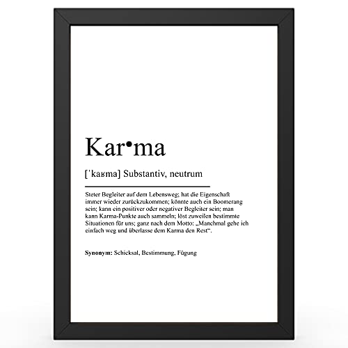 Urhome DIN A4 Kunstdruck Definition Karma - Worterklärung wie im Duden Lexikon als Wanddeko Spruch-Poster Deko Wandbild mit Spruch gerahmt für Wohnung Familie Geschenk von Urhome