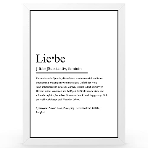 Urhome DIN A4 Kunstdruck Definition Liebe inkl. Rahmen Weiß - Worterklärung wie im Duden Lexikon als Wanddeko Spruch-Poster Deko Wandbild mit Spruch gerahmt für Wohnung Familie Geschenk von Urhome