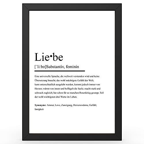 Urhome DIN A4 Kunstdruck Definition Liebe inkl. Rahmen - Worterklärung wie im Duden Lexikon als Wanddeko Spruch-Poster Deko Wandbild mit Spruch gerahmt für Wohnung Familie Geschenk von Urhome