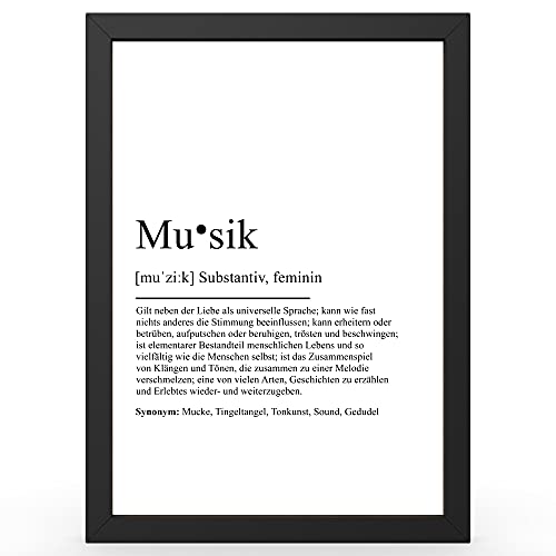 Urhome DIN A4 Kunstdruck Definition Musik - Worterklärung wie im Duden Lexikon als Wanddeko Spruch-Poster Deko Wandbild mit Spruch gerahmt für Wohnung Familie Geschenk von Urhome