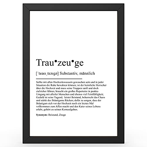 Urhome DIN A4 Kunstdruck Definition Trauzeuge - Worterklärung wie im Duden Lexikon als Wanddeko Spruch-Poster Deko Wandbild mit Spruch gerahmt für Wohnung Familie Geschenk von Urhome