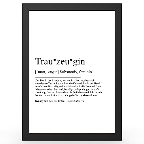 Urhome DIN A4 Kunstdruck Definition Trauzeugin inkl. Rahmen - Worterklärung wie im Duden Lexikon als Wanddeko Spruch-Poster Deko Wandbild mit Spruch gerahmt für Wohnung Familie Geschenk von Urhome