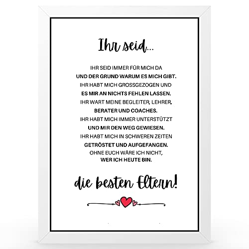 Urhome DIN A4 Kunstdruck Die besten Eltern inkl. Rahmen Weiß - Worterklärung wie im Duden Lexikon als Wanddeko Spruch-Poster Deko Wandbild mit Spruch gerahmt für Wohnung Familie Geschenk von Urhome