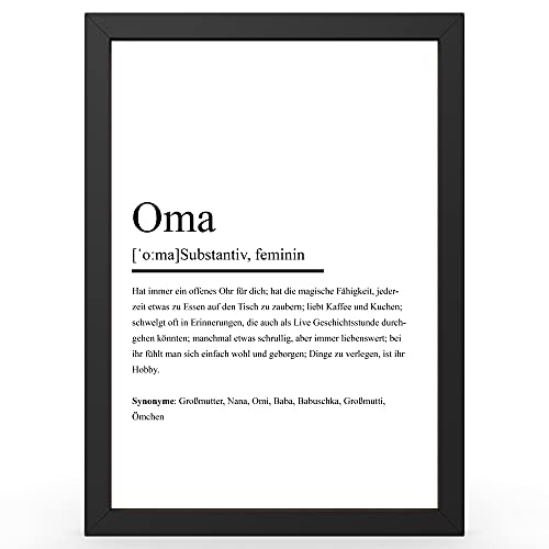 Urhome DIN A5 Kunstdruck Definition Oma ohne Rahmen - Worterklärung wie im Duden Lexikon als Wanddeko Spruch-Poster Deko Wandbild mit Spruch gerahmt für Wohnung Familie Geschenk von Urhome