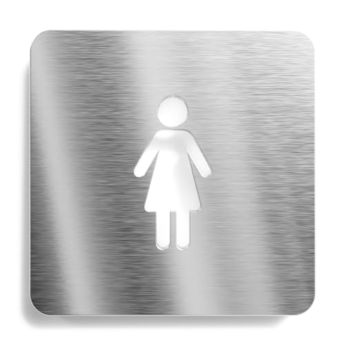Urhome Damentoilette Schild aus V2A Edelstahl - Laserschnitt Gravur Türschild - Hinweisschild für Wand Tür - Frauen Damen WC Infoschild für Innen und Außen von Urhome