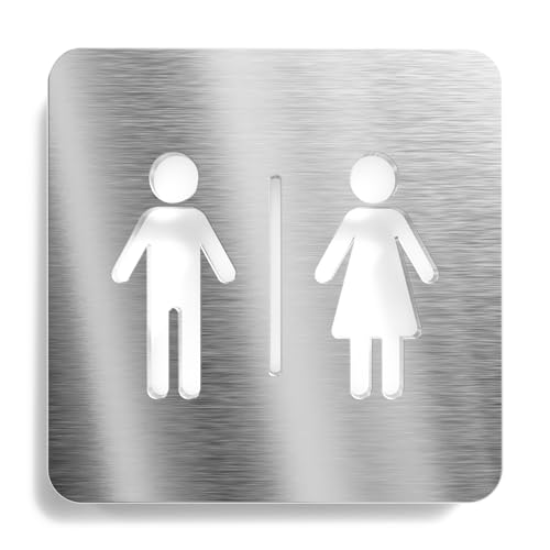 Urhome Herren Damen Toilette Schild aus V2A Edelstahl - Laserschnitt Gravur Türschild - Hinweisschild für Wand Tür - Männer Herren WC Infoschild für Innen und Außen von Urhome