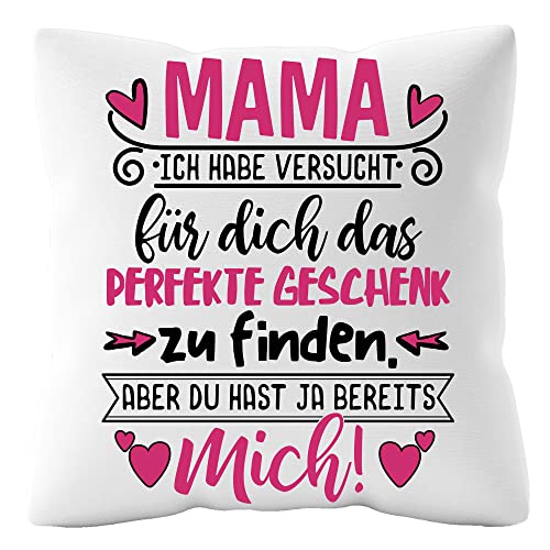 Urhome Kissenbezug mit Spruch Mama 40cm x 40cm Kissen ohne Füllung Dekokissen Weiß Kuschelkissen waschbar Kopfkissen Zierkissen Geschenk zum Geburtstag Muttertag von Urhome