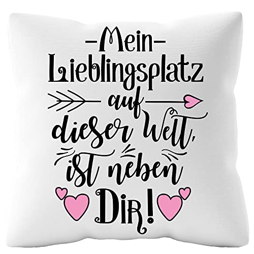 Urhome Kissenbezug mit Spruch Mein Lieblingsplatz - 40cm x 40cm Kissen ohne Füllung Dekokissen Weiß Kuschelkissen waschbar Kopfkissen Zierkissen Geschenk zum Geburtstag Valentinstag von Urhome