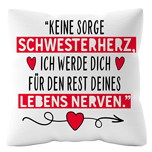 Urhome Kissenbezug mit Spruch Schwesterherz Nerven - 40cm x 40cm Kissen ohne Füllung Dekokissen Weiß Kuschelkissen waschbar Kopfkissen Zierkissen Geschenk zum Geburtstag von Urhome