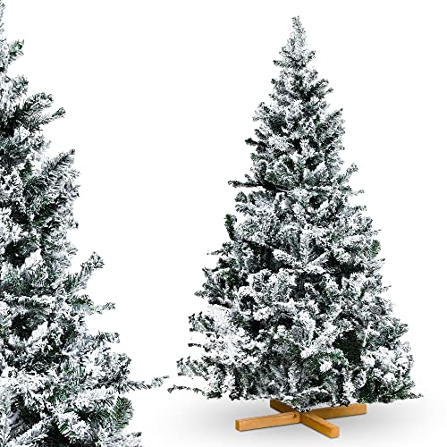 Urhome Künstlicher Weihnachtsbaum mit Ständer beschneite Tanne - 180 cm hoher Christbaum Dekobaum PVC Kunstbaum Tannenbaum mit Schnee Schnellaufbau Klappsystem Baum für Weihnachten von Urhome