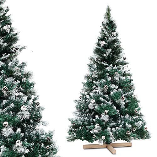 Urhome Künstlicher Weihnachtsbaum mit Ständer beschneite Tanne mit Zapfen - 120 cm hoher Christbaum Dekobaum PVC Kunstbaum Tannenbaum Schnellaufbau Klappsystem Baum für Weihnachten von Urhome