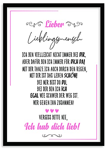 Urhome Kunstdruck Lieblingsmensch ohne Bilderrahmen in DIN A3 - Ich hab dich lieb Wandbild Poster Wanddeko mit Spruch für Wohnung Familie Freunde Geschenk Geburtstag von Urhome