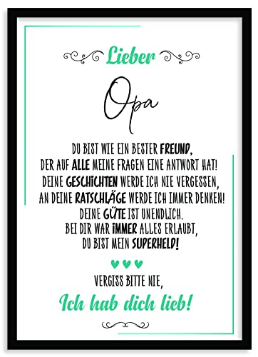 Urhome Kunstdruck Opa ohne Bilderrahmen in DIN A5 - Ich hab dich lieb Wandbild Poster Wanddeko mit Spruch für Wohnung Familie Freunde Geschenk Geburtstag von Urhome