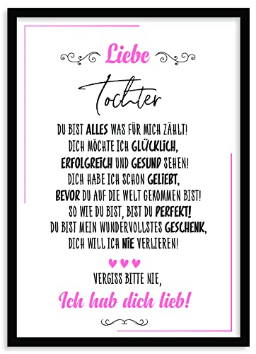 Urhome Kunstdruck Tochter ohne Bilderrahmen in DIN A5 - Ich hab dich lieb Wandbild Poster Wanddeko mit Spruch für Wohnung Familie Freunde Geschenk Geburtstag von Urhome