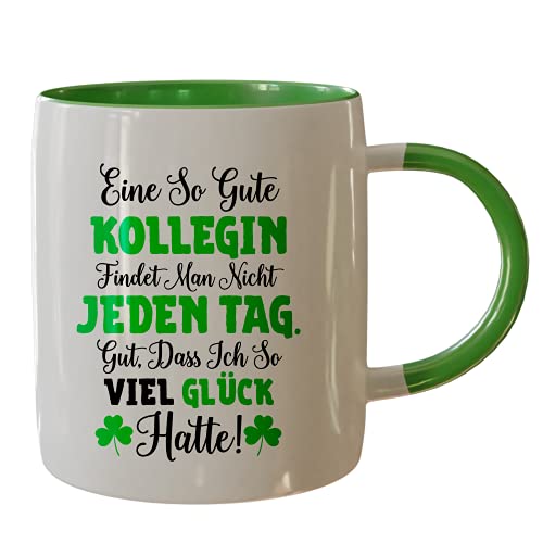 Urhome Tasse mit Spruch Eine so gute Kollegin - beidseitig bedruckt - Spülmaschinenfest lustige 350ml Kaffeetasse Geschenk für Arbeit Büro Frauen Freundin Kollegin Innen & Henkel Grün von Urhome