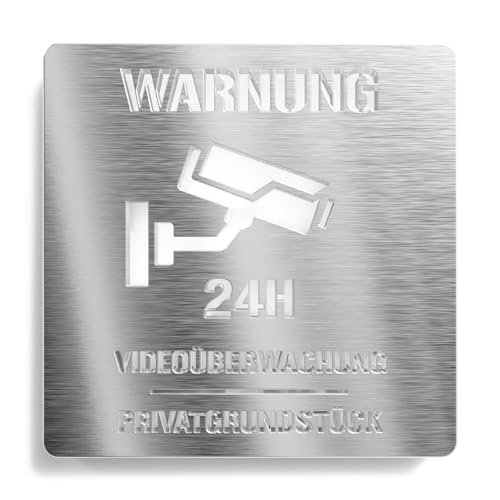 Urhome Warnschild Videoüberwachung aus V2A Edelstahl - Laserschnitt Gravur Türschild - Schild für Wand Tür - Kamera Attrappe Überwachung Infoschild für Innen und Außen von Urhome