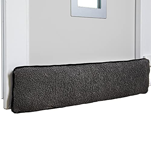 Urhome Zugluftstopper aus Schurwolle für Tür | 80cm Grau Klettverschluss | Selbstklebende Türbodendichtung | einseitige Türisolierung | Schutz vor Lärm und Zugluft von Urhome