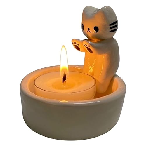 Katzen Kerzenhalter-Urijk Cartoon Kätzchen Kerzenhalter mit Wärmenden,Katzenpfoten Wärmende Pfoten Katze Gips Kerzenständer Dekor,Niedlicher Katzen Kerzenhalter Geschenke für Katzenliebhaber von Urijk