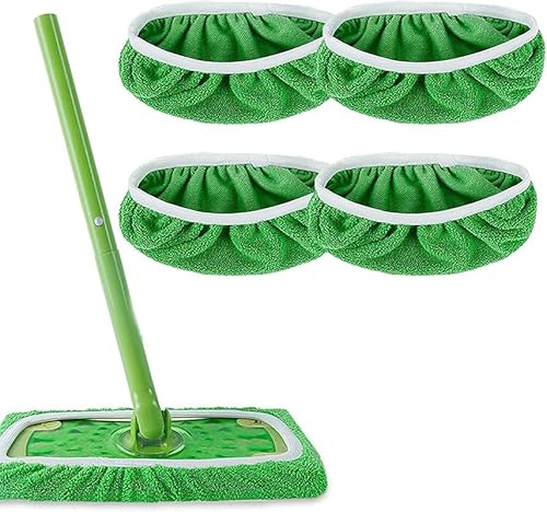 Urijk 4 Stück Tücher Wiederverwendbare für Swiffer Sweeper Mop, 25,4x11,5cm,Waschbare Mopptuch Für Nass Und Trockengebrauch Pads Reusable Waschbare Nachfüllpacks Reinigung Pads(Flanell) von Urijk