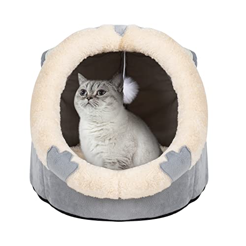 Urijk Katzenhöhlen Katzenbett Kuschelhöhle mit abnehmbar weich Innerkissen Schlafsack Katzenzelt Katzenkorb Tierbett zum Schlafen für Kleine bis Mittlere Größe Katzen (L：48x45x33cm, Katze Grau) von Urijk