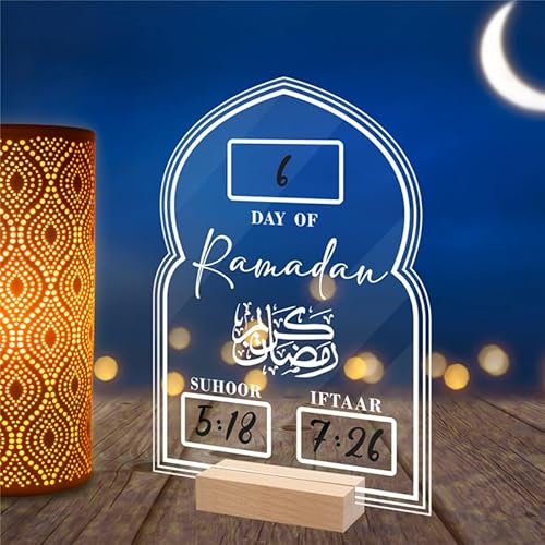 Urijk Ramadan-Kalender Wiederverwendbare Acryl Ramadan Kalender Board Tage des Ramadan-Acryl-Countdown-Kalender Countdown bis Eid-Dekorationen für Zuhause Geschenk für Kinder Ramadan und Eid-Dekor von Urijk