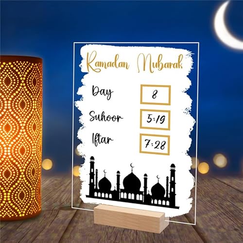 Urijk Ramadan-Kalender Wiederverwendbare Acryl Ramadan Kalender Board Tage des Ramadan-Acryl-Countdown-Kalender Countdown bis Eid-Dekorationen für Zuhause Geschenk für Kinder Ramadan und Eid-Dekor von Urijk
