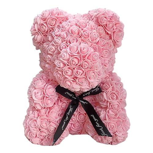 Urijk Rose Bär 25 cm Künstliche Rosenbären Rosenbär Geschenk für Frauen Rot Rosenblumenbär Romantisch Rosen Teddybär Geschenk Rose-Teddybär für Valentinstag, Geburtstag, Muttertag, Jubiläum, Hochzeit von Urijk