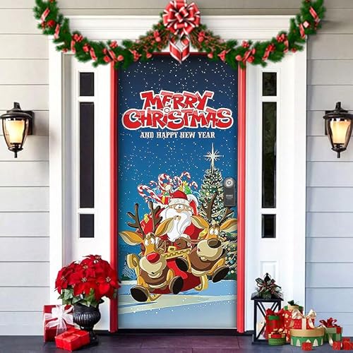 Urijk Weihnachten Tür Abdeckung Dekoration Türdeko Weihnachten Weihnachten Tür Banner Weihnachtsmann Tür Hintergrund Weihnachtsbanner für Haus Haustür Veranda Weihnachten Deko （91cm x 203cm） von Urijk