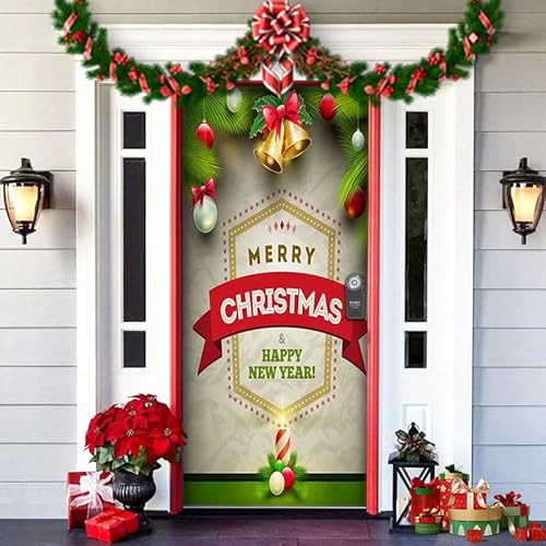 Urijk Weihnachten Tür Abdeckung Dekoration Türdeko Weihnachten Weihnachten Tür Banner Weihnachtsmann Tür Hintergrund Weihnachtsbanner für Haus Haustür Veranda Weihnachten Deko （91cm x 203cm） von Urijk